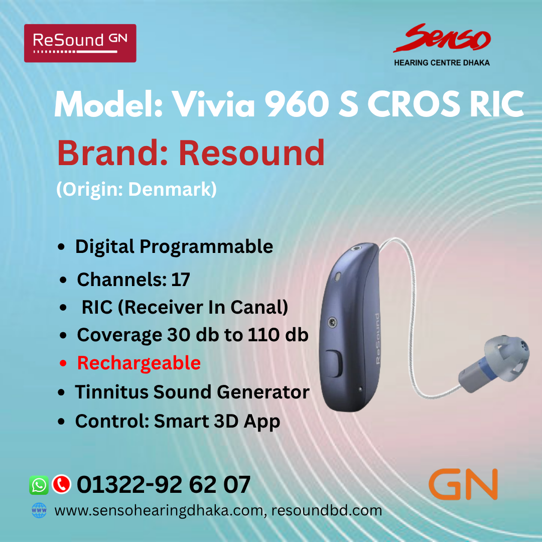 Resound Vivia 960 S CROS MicroRIE rechargeable hearing aid price in Bangladesh
